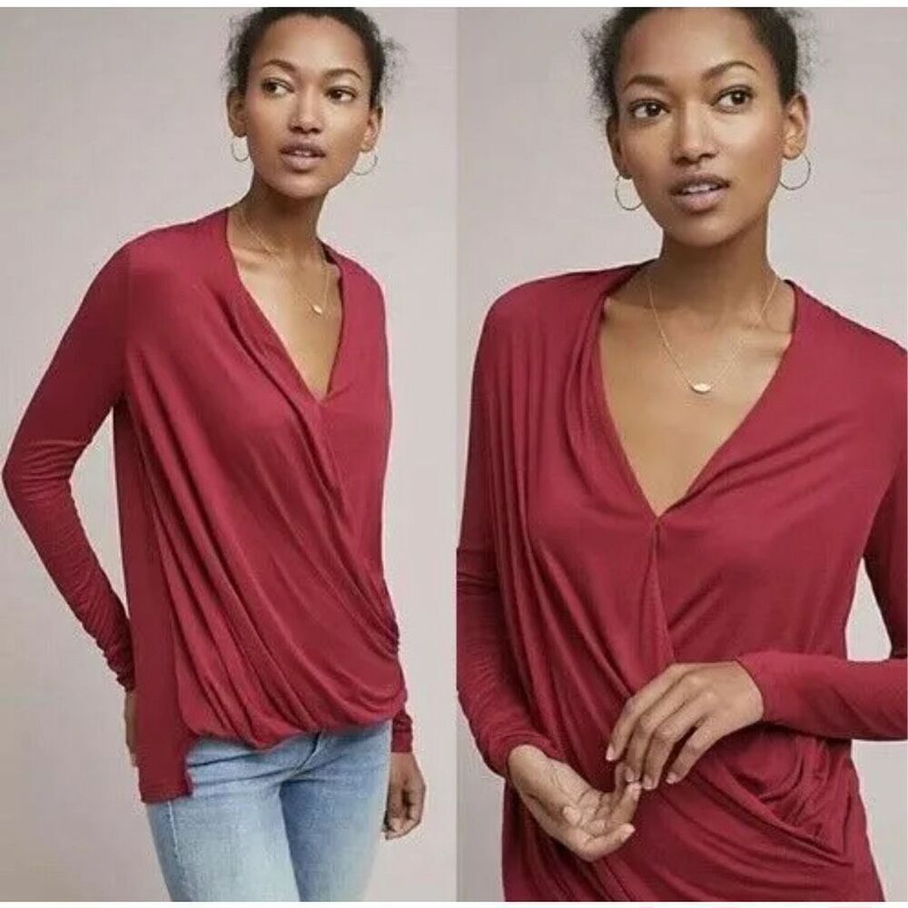 Anthropologie Akemi & Kin Dark Berry Super Soft Wrap Top drapey Size M